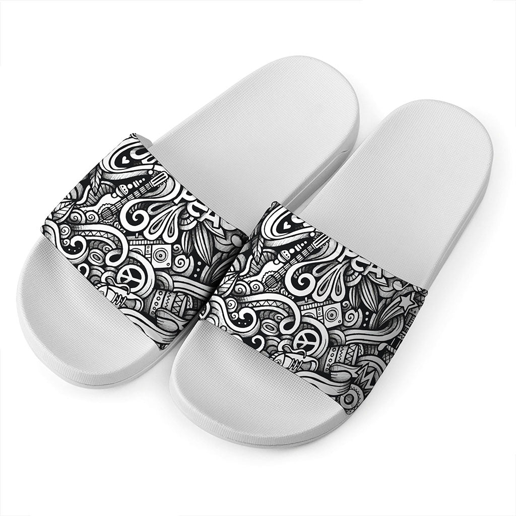 Graffiti Surfing Pattern Print White Slide Sandals