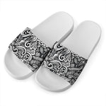 Graffiti Surfing Pattern Print White Slide Sandals