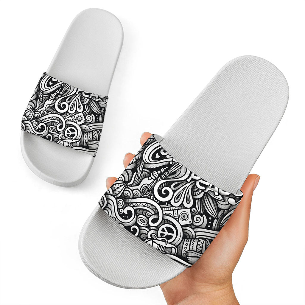 Graffiti Surfing Pattern Print White Slide Sandals