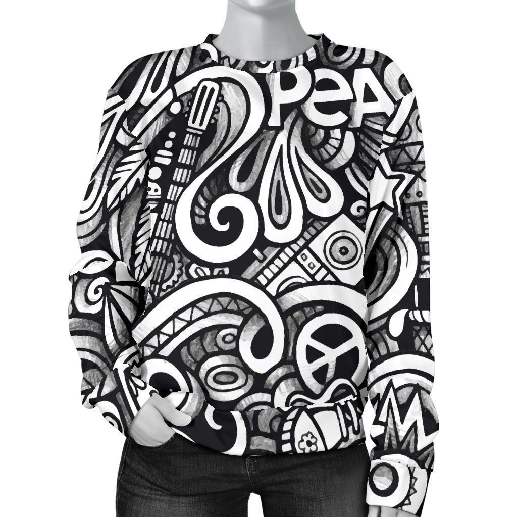 Graffiti Surfing Pattern Print Women's Crewneck Sweatshirt GearFrost