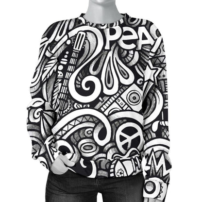 Graffiti Surfing Pattern Print Women's Crewneck Sweatshirt GearFrost