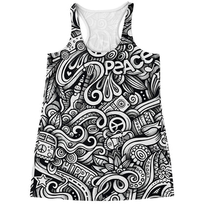 Graffiti Surfing Pattern Print Women's Racerback Tank Top