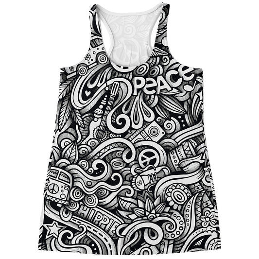 Graffiti Surfing Pattern Print Women's Racerback Tank Top