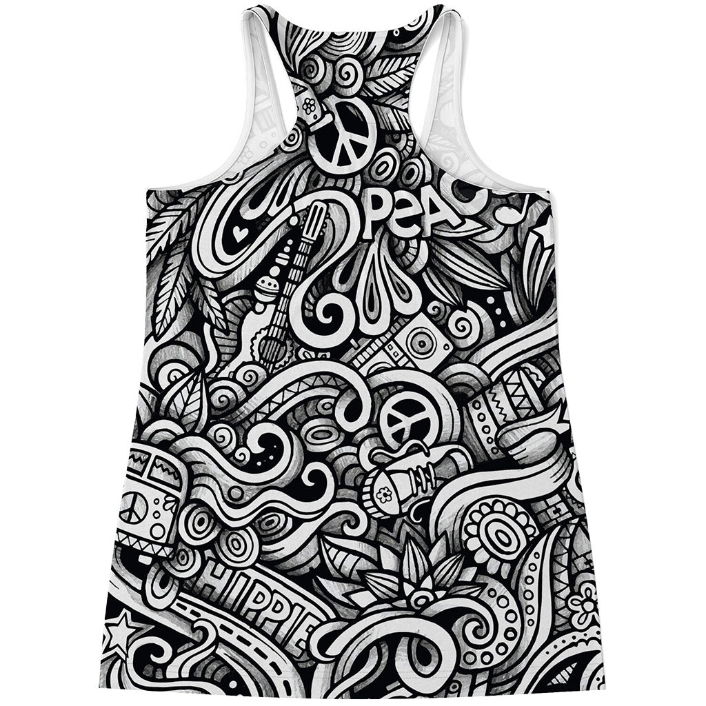 Graffiti Surfing Pattern Print Women's Racerback Tank Top