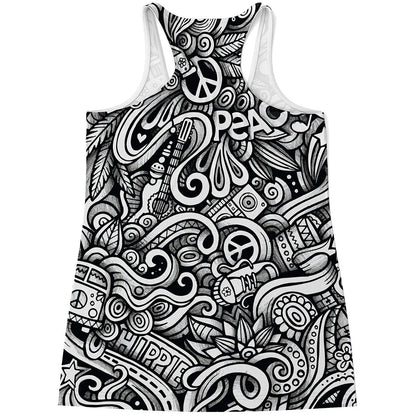 Graffiti Surfing Pattern Print Women's Racerback Tank Top