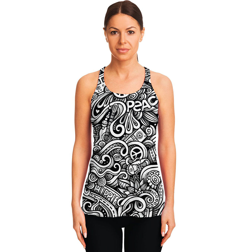 Graffiti Surfing Pattern Print Women's Racerback Tank Top
