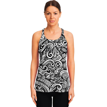 Graffiti Surfing Pattern Print Women's Racerback Tank Top