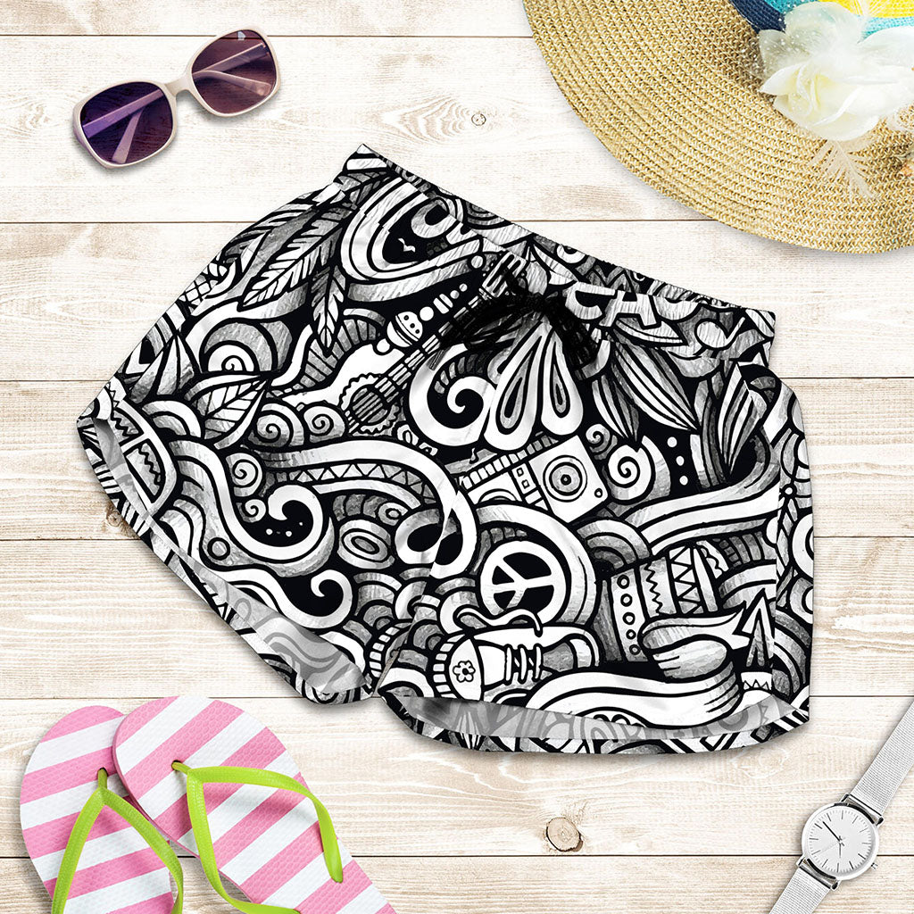 Graffiti Surfing Pattern Print Women's Shorts