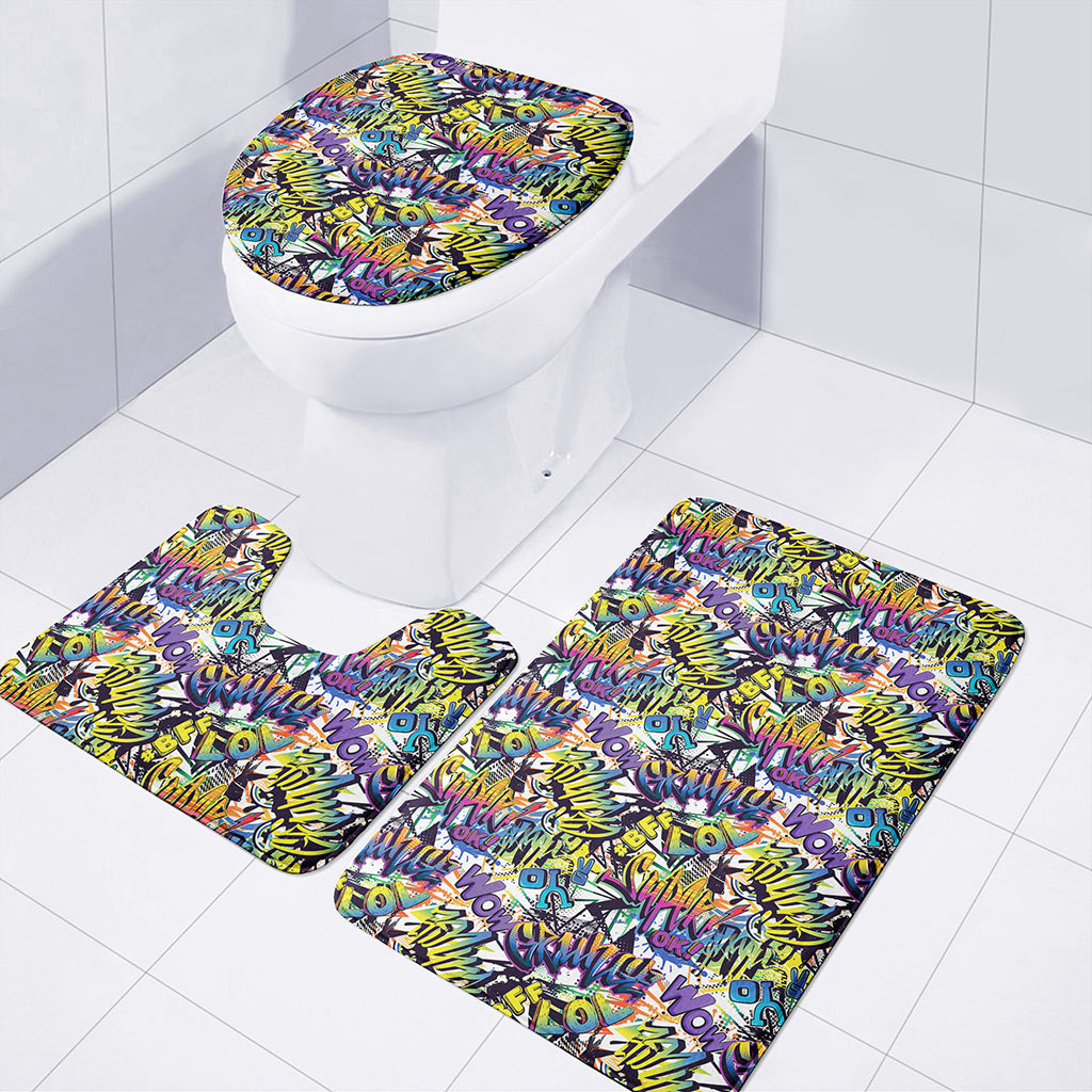 Graffiti Text Pattern Print 3 Piece Bath Mat Set