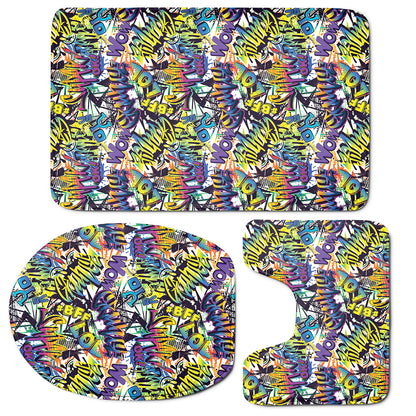 Graffiti Text Pattern Print 3 Piece Bath Mat Set