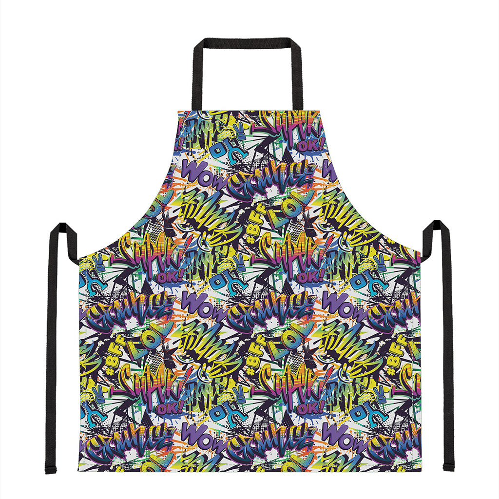 Graffiti Text Pattern Print Apron