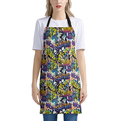 Graffiti Text Pattern Print Apron