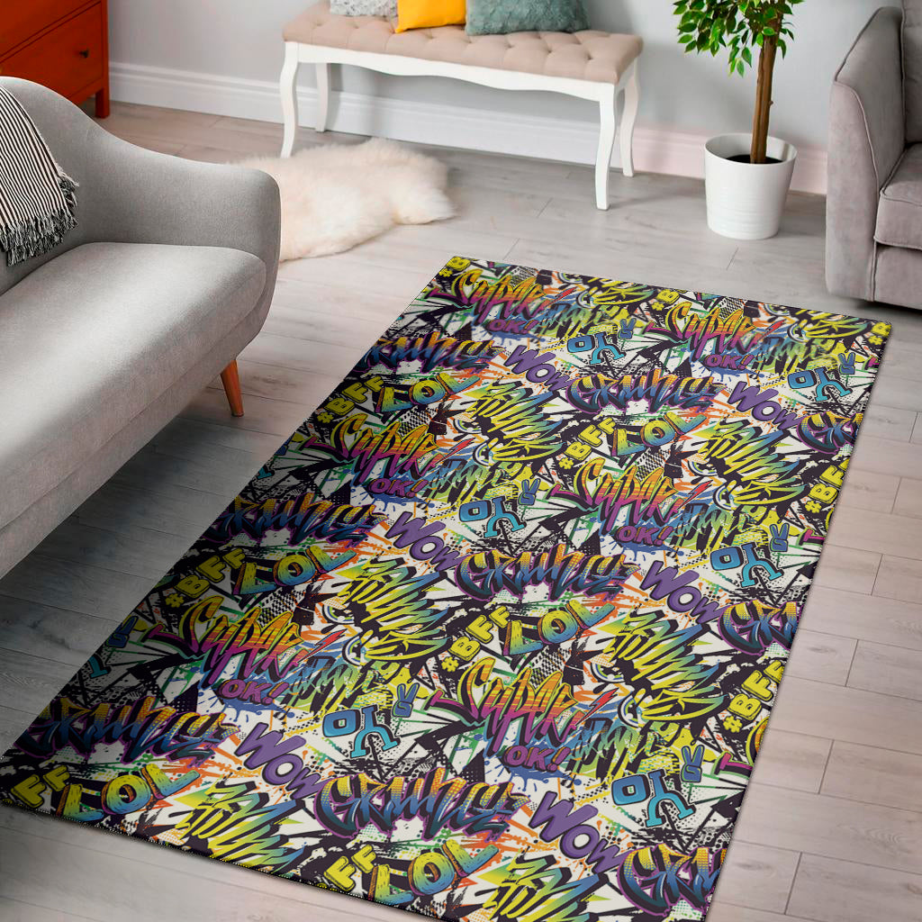 Graffiti Text Pattern Print Area Rug