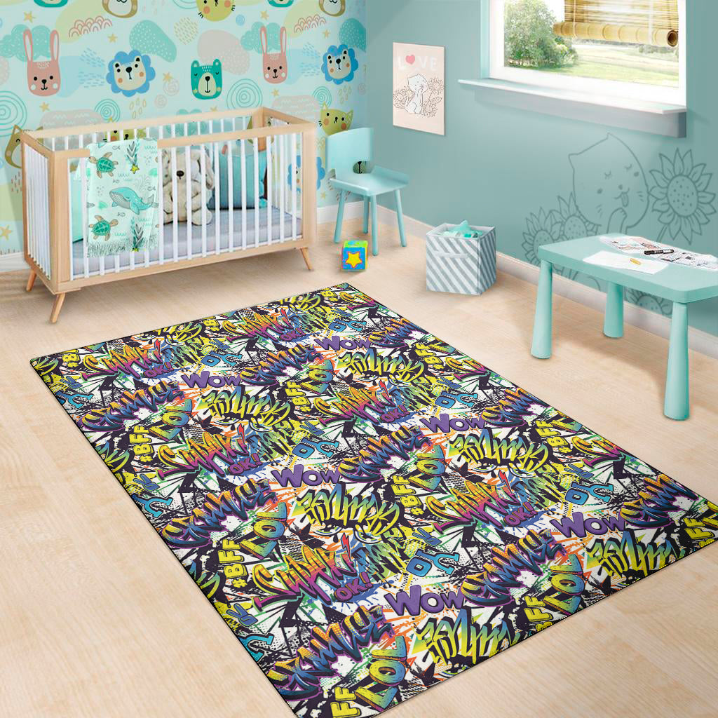 Graffiti Text Pattern Print Area Rug