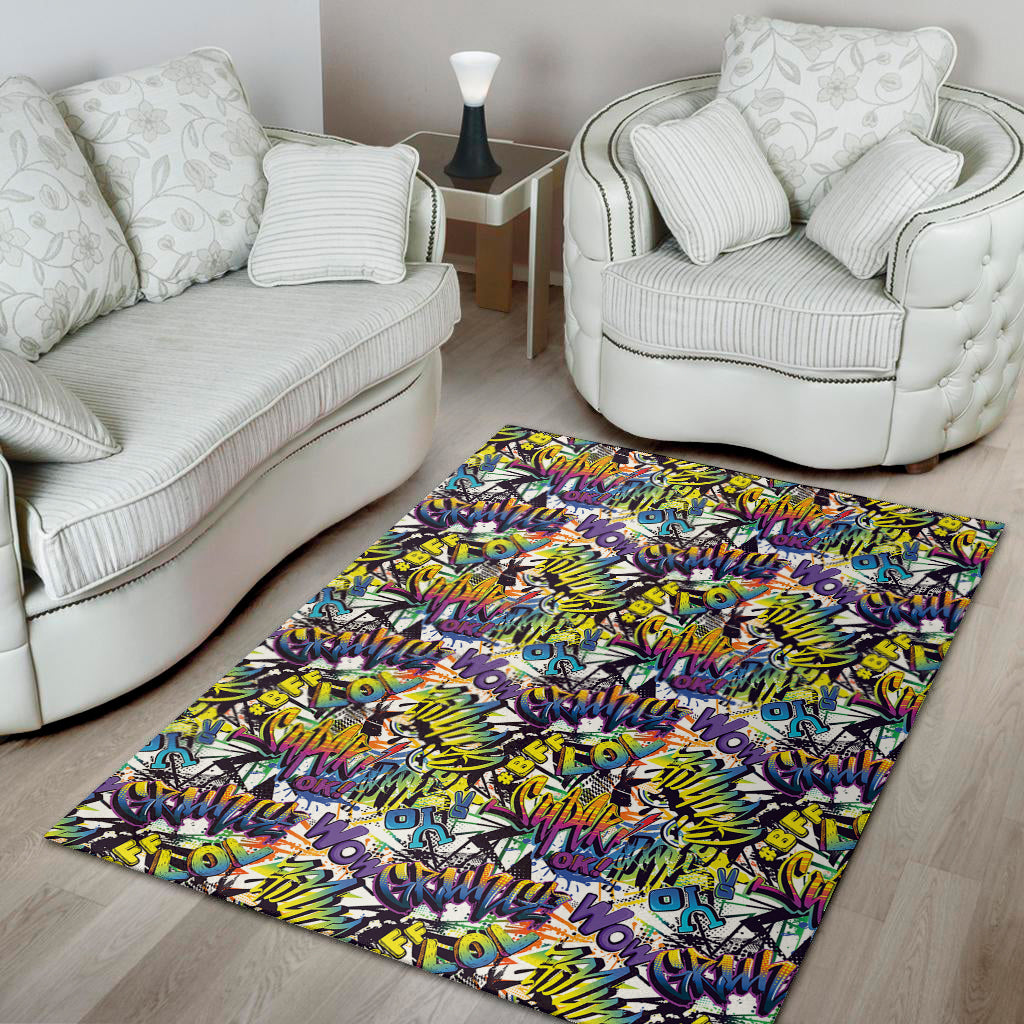 Graffiti Text Pattern Print Area Rug