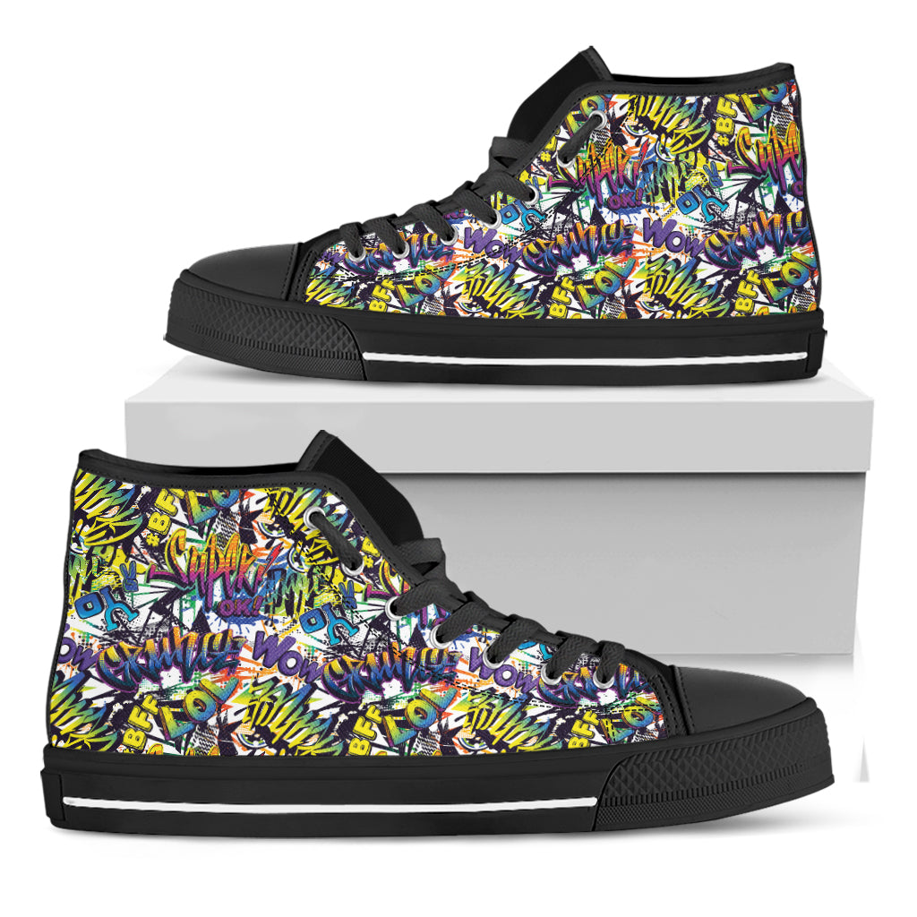 Graffiti Text Pattern Print Black High Top Shoes