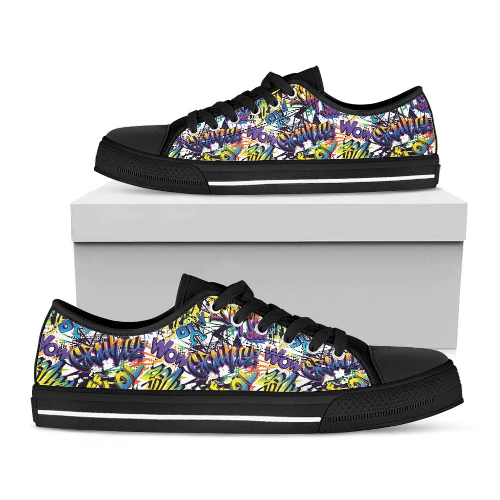 Graffiti Text Pattern Print Black Low Top Shoes