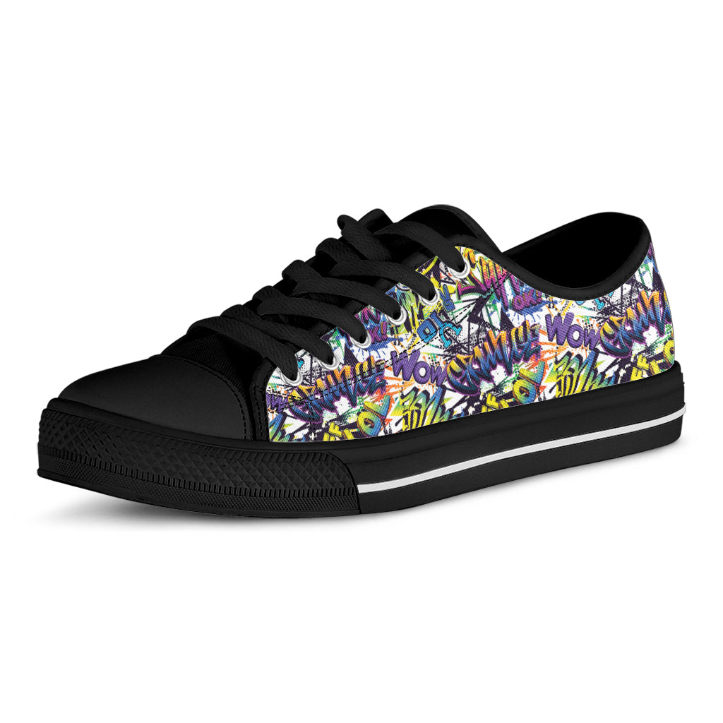 Graffiti Text Pattern Print Black Low Top Shoes