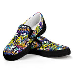 Graffiti Text Pattern Print Black Slip On Shoes