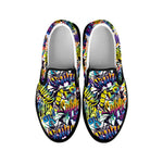 Graffiti Text Pattern Print Black Slip On Shoes