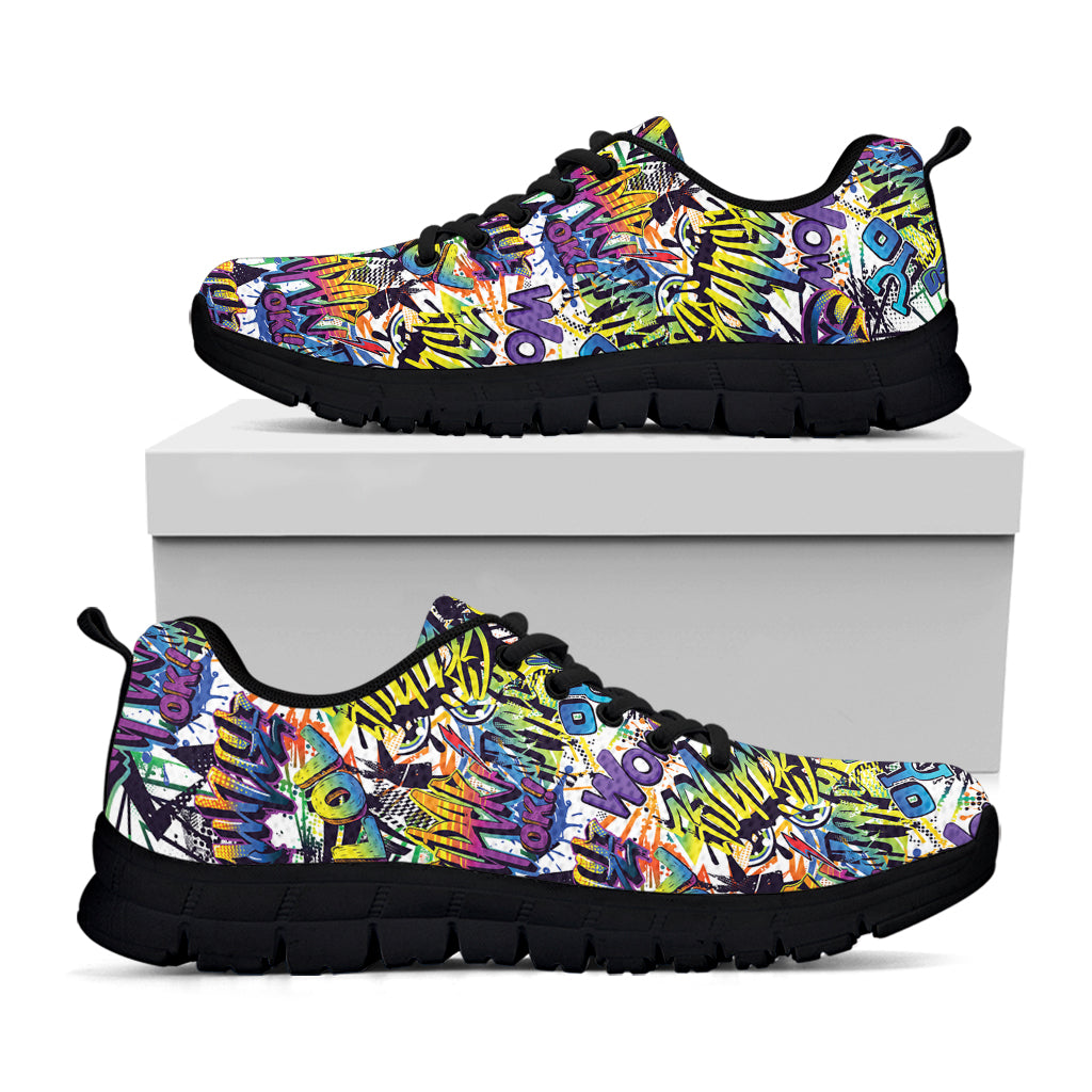 Graffiti Text Pattern Print Black Sneakers