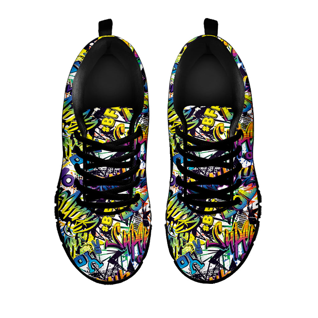 Graffiti Text Pattern Print Black Sneakers