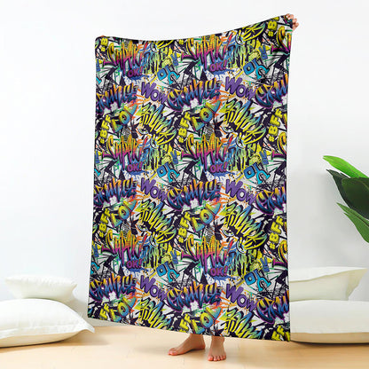 Graffiti Text Pattern Print Blanket