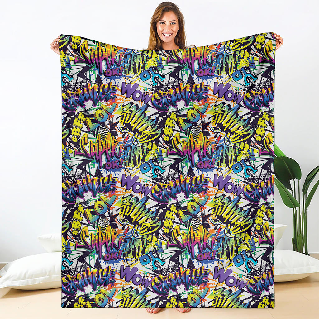 Graffiti Text Pattern Print Blanket