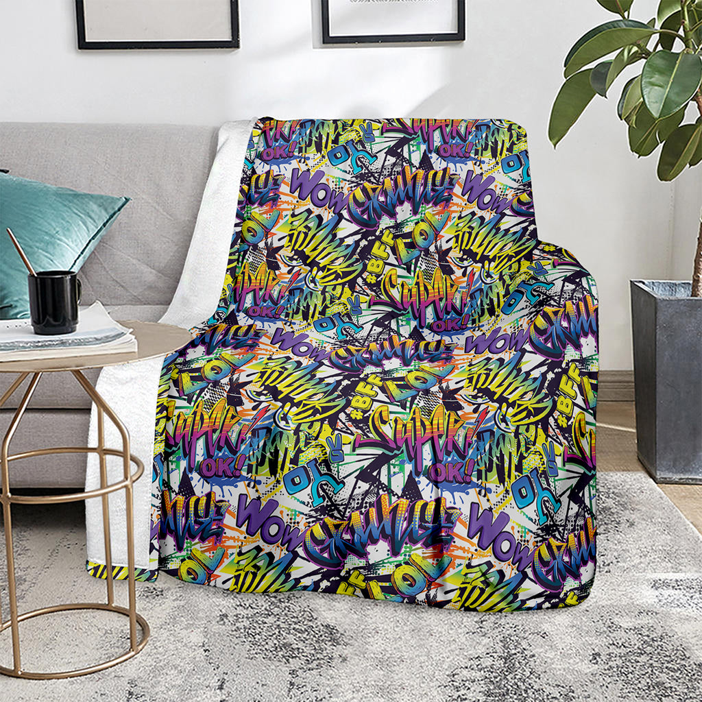 Graffiti Text Pattern Print Blanket
