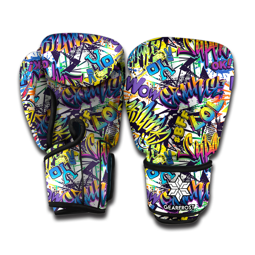 Graffiti Text Pattern Print Boxing Gloves