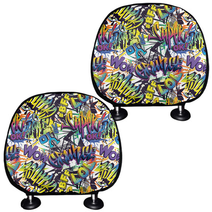 Graffiti Text Pattern Print Car Headrest Covers