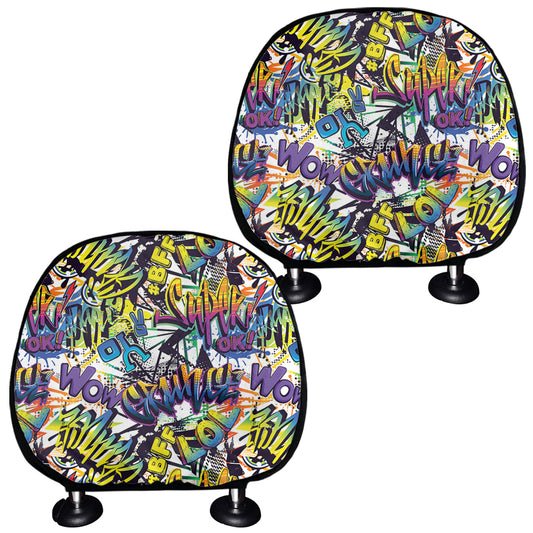 Graffiti Text Pattern Print Car Headrest Covers