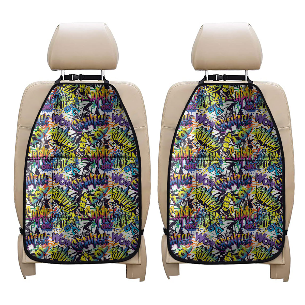 Graffiti Text Pattern Print Car Seat Organizers