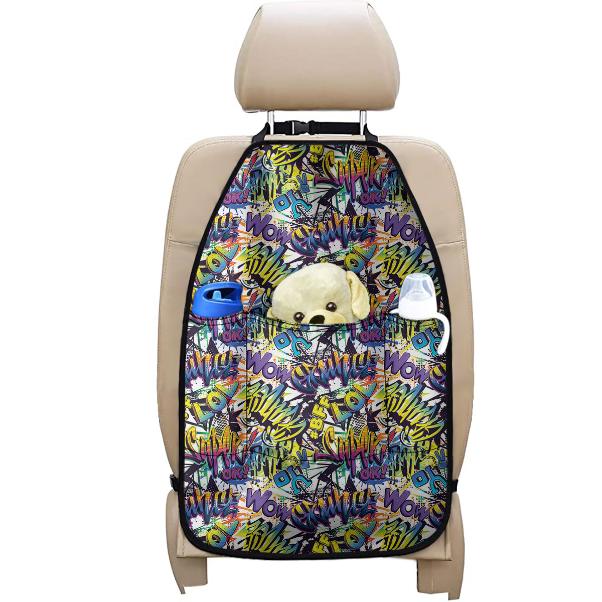 Graffiti Text Pattern Print Car Seat Organizers