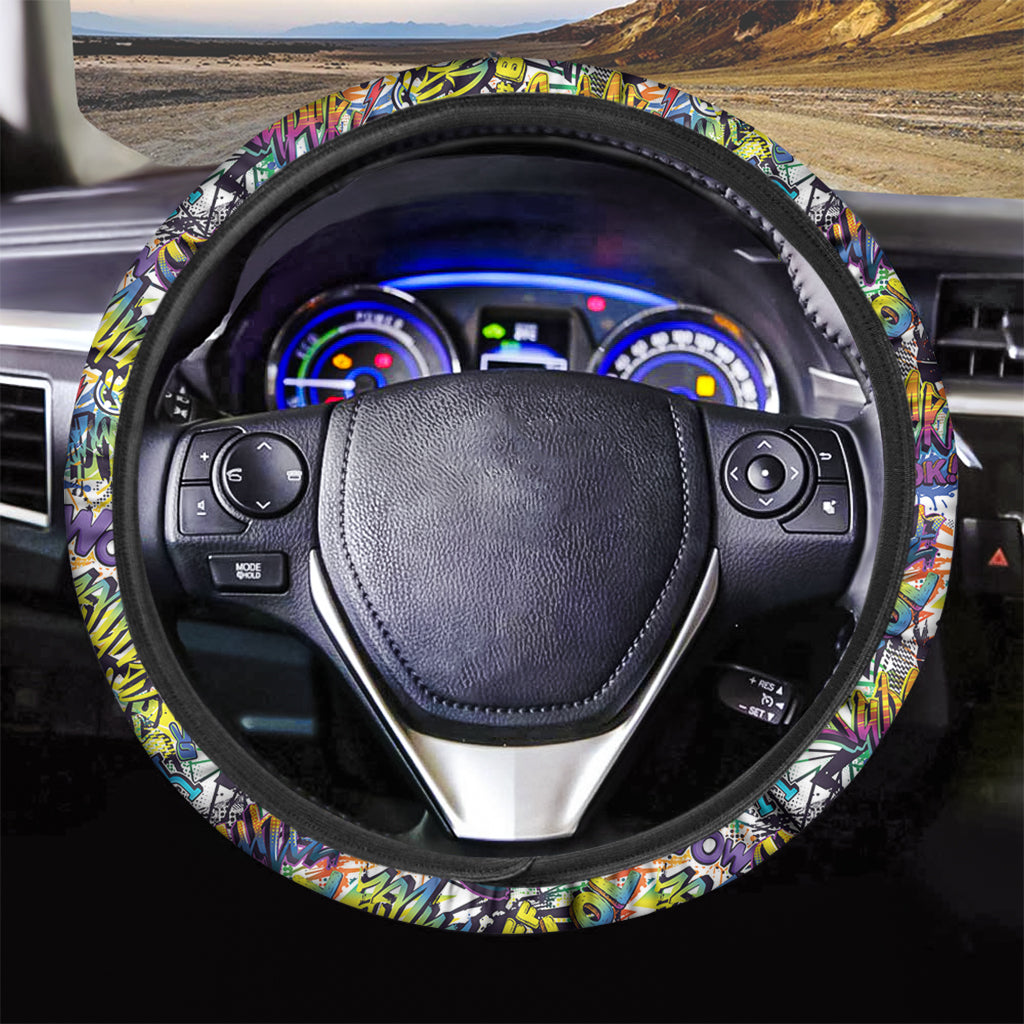 Graffiti Text Pattern Print Car Steering Wheel Cover
