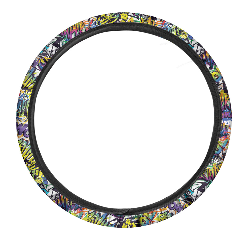 Graffiti Text Pattern Print Car Steering Wheel Cover