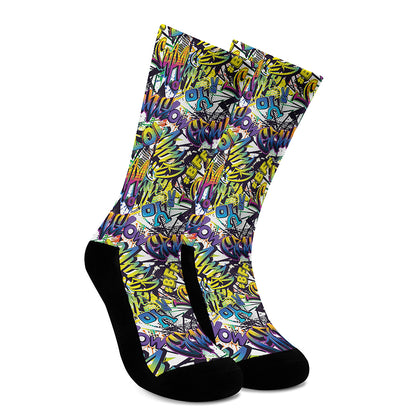 Graffiti Text Pattern Print Crew Socks