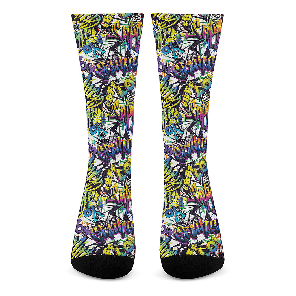 Graffiti Text Pattern Print Crew Socks