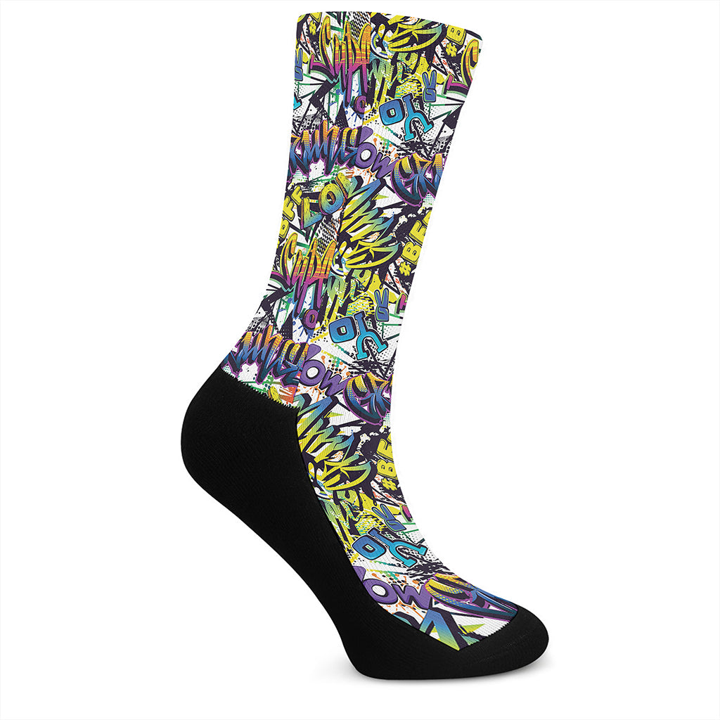 Graffiti Text Pattern Print Crew Socks
