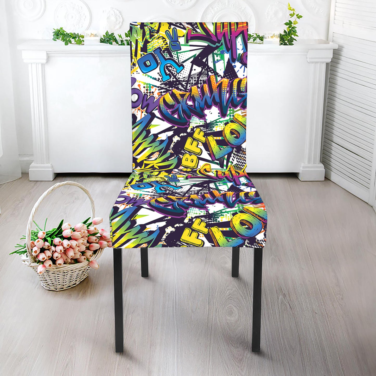 Graffiti Text Pattern Print Dining Chair Slipcover