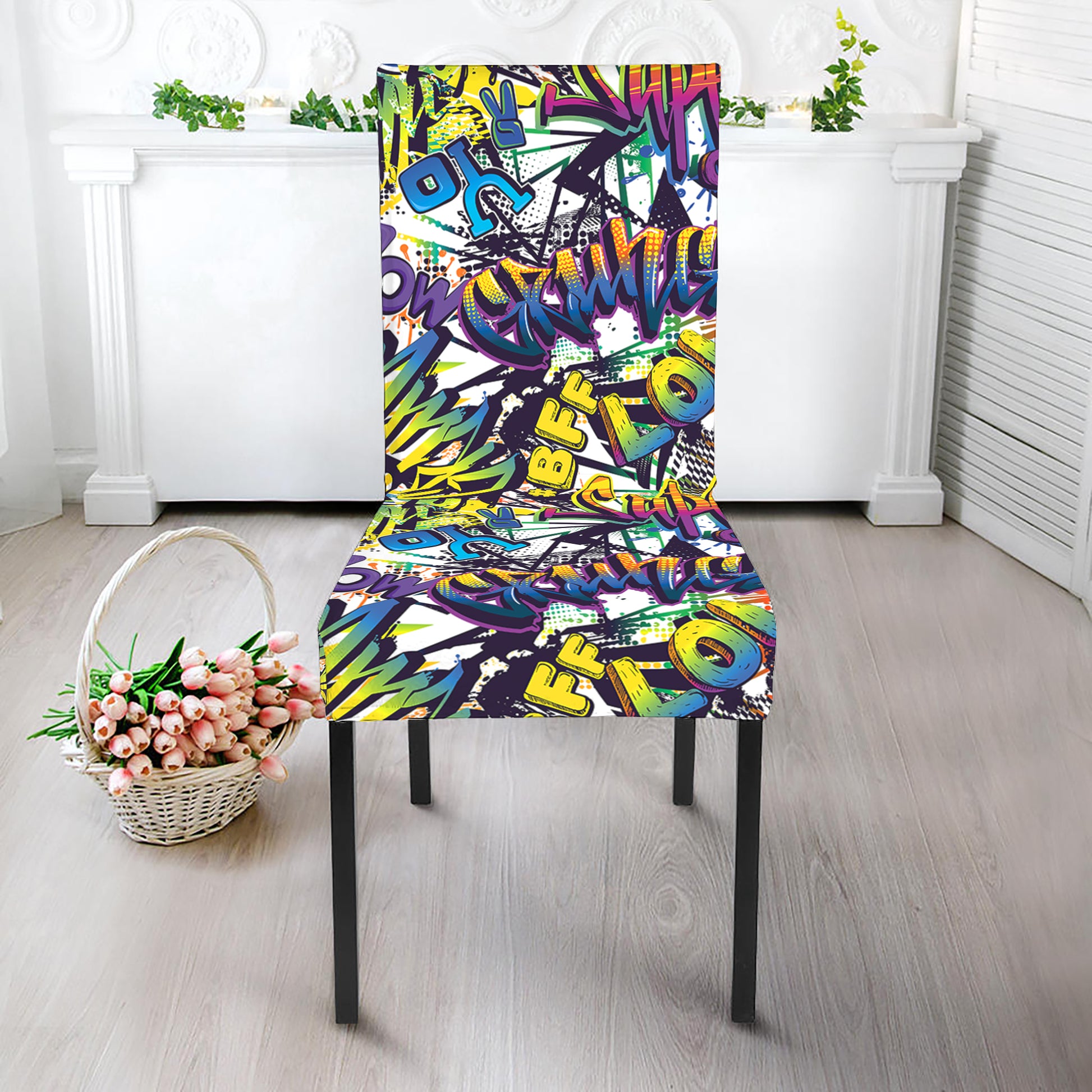 Graffiti Text Pattern Print Dining Chair Slipcover