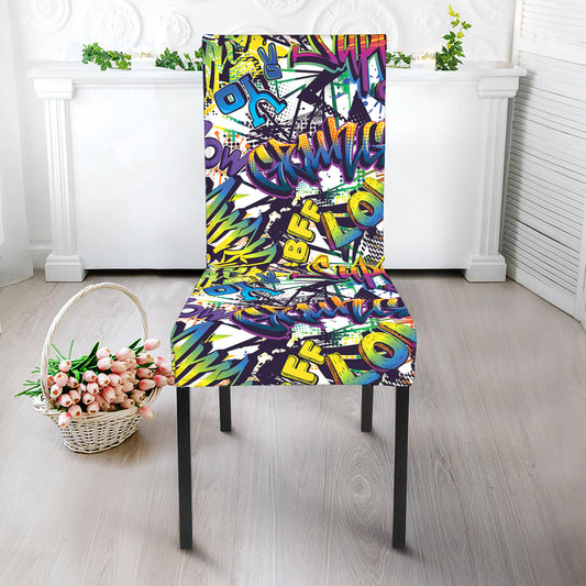 Graffiti Text Pattern Print Dining Chair Slipcover