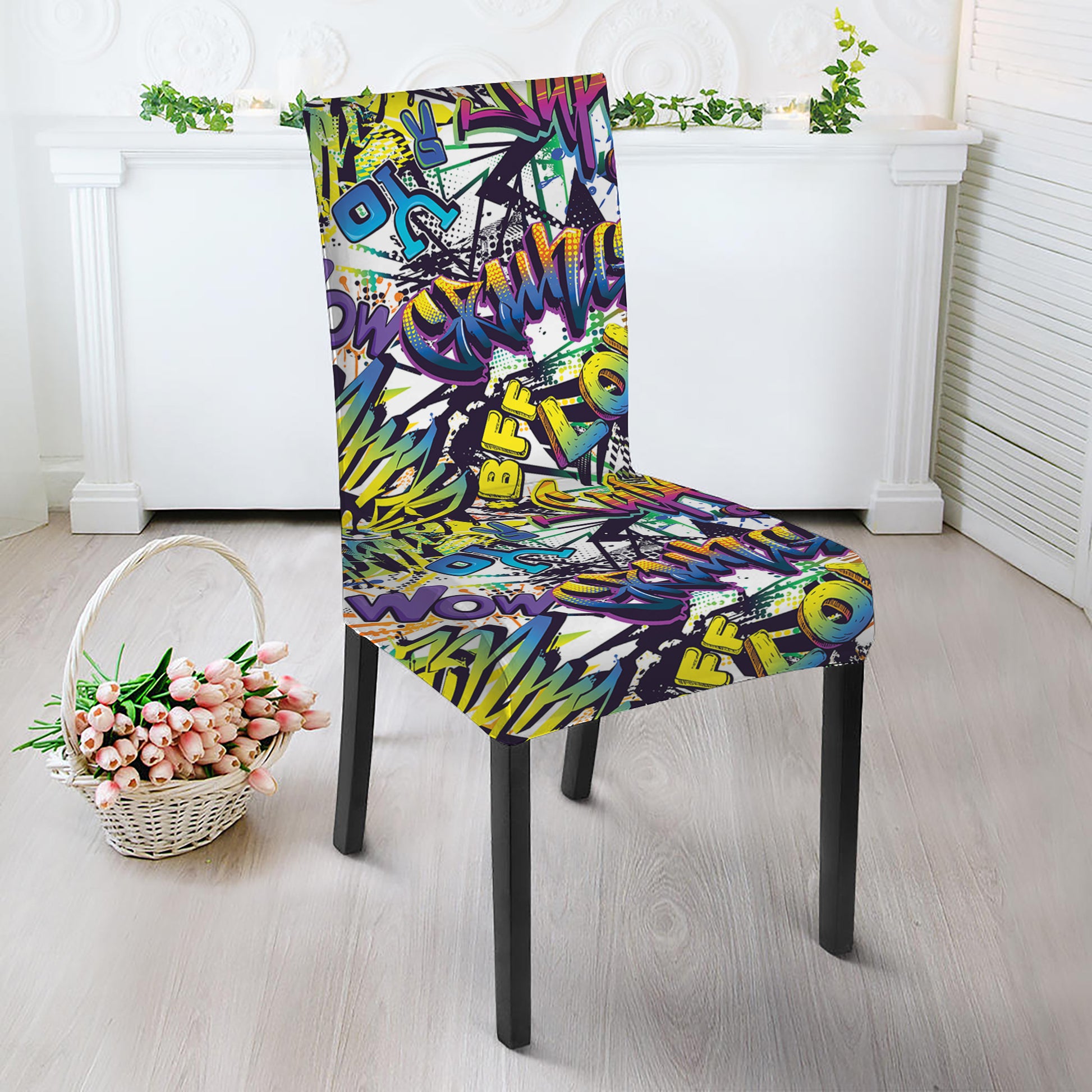 Graffiti Text Pattern Print Dining Chair Slipcover