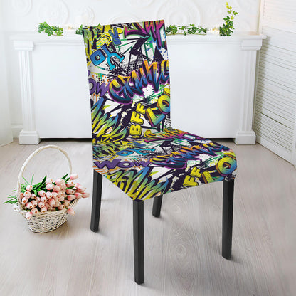Graffiti Text Pattern Print Dining Chair Slipcover