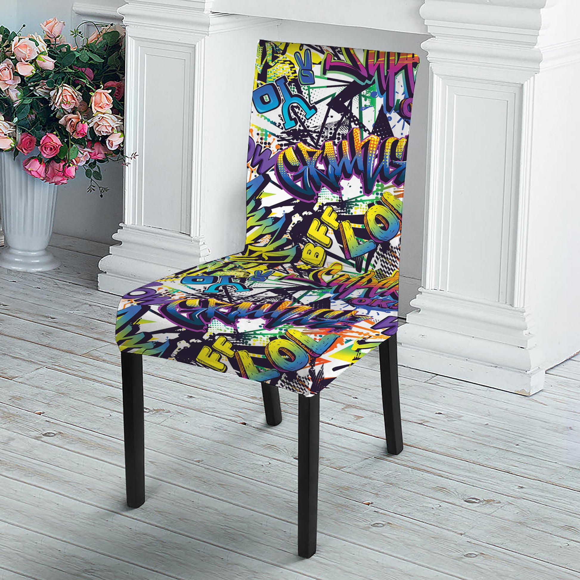 Graffiti Text Pattern Print Dining Chair Slipcover