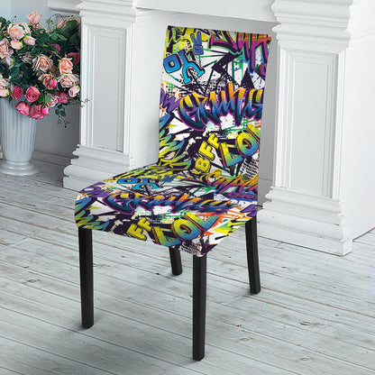 Graffiti Text Pattern Print Dining Chair Slipcover