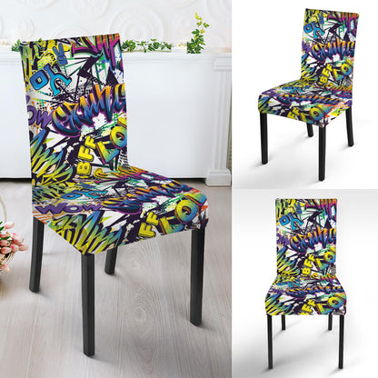 Graffiti Text Pattern Print Dining Chair Slipcover