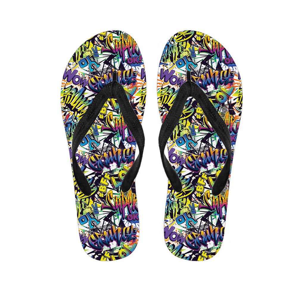 Graffiti Text Pattern Print Flip Flops