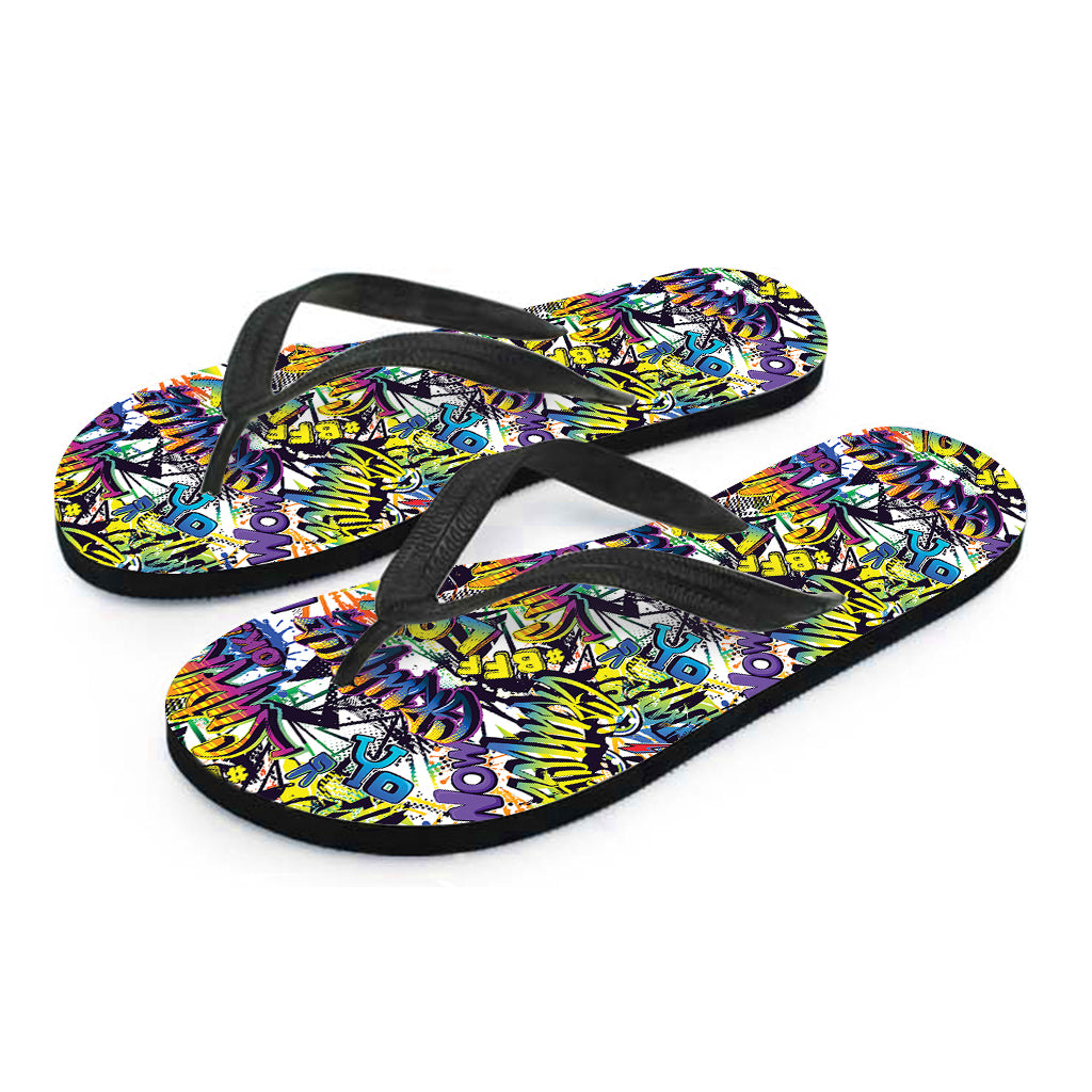Graffiti Text Pattern Print Flip Flops