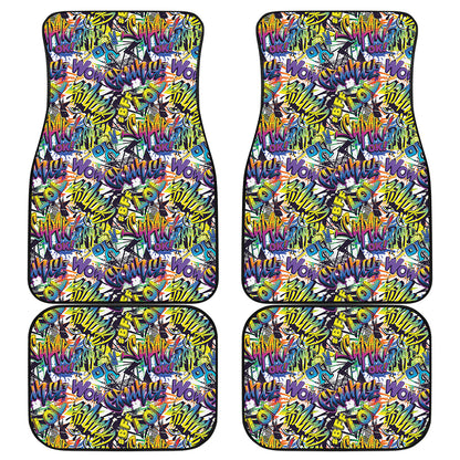 Graffiti Text Pattern Print Front and Back Car Floor Mats